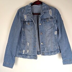 CISONO Distressed Denim‎ Jacket Medium Wash Women's Jean Jacket Ripped M